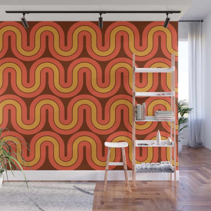 70s Retro Vintage Style Geometric Pattern Autumn Brown Orange and Yellow Wall Mural Gallery Image 1