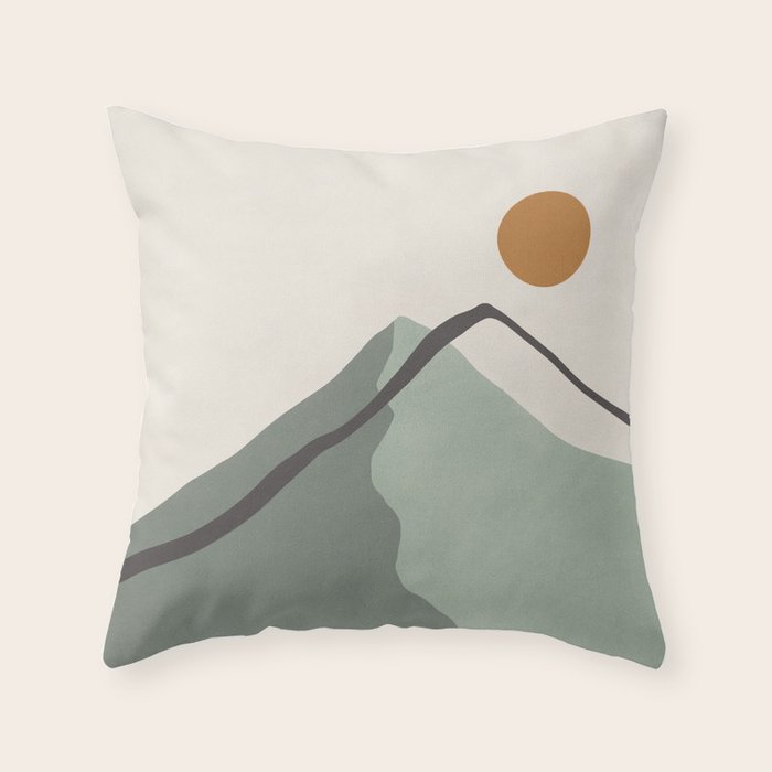 Minimalist Mountain Landscape in Sage Green Tones Throw Pillow Gallery Image 6