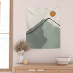 Minimalist Mountain Landscape in Sage Green Tones Wall Tapestry Gallery Image 2