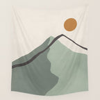 Minimalist Mountain Landscape in Sage Green Tones Wall Tapestry Gallery Image 4