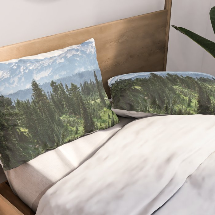 Mount Rainier Adventure - Pacific Northwest Mountain Forest Wanderlust Pillow Sham Gallery Image 2