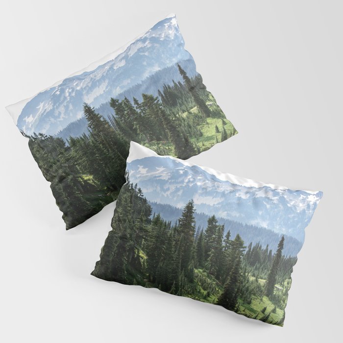 Mount Rainier Adventure - Pacific Northwest Mountain Forest Wanderlust Pillow Sham Gallery Image 1