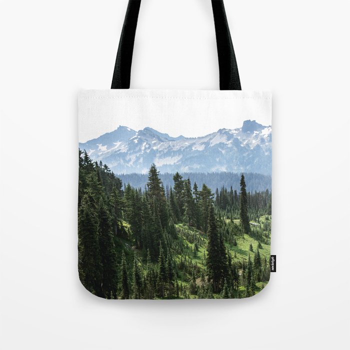 Mount Rainier Adventure - Pacific Northwest Mountain Forest Wanderlust Tote Bag Gallery Image 1