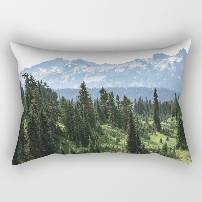 Mount Rainier Adventure - Pacific Northwest Mountain Forest Wanderlust Rectangular Pillow Gallery Image 1