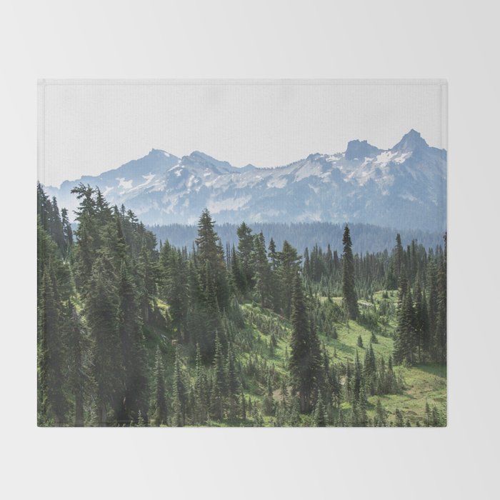 Mount Rainier Adventure - Pacific Northwest Mountain Forest Wanderlust Throw Blanket Gallery Image 2