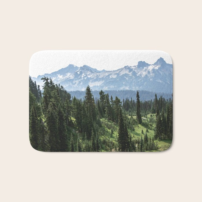 Mount Rainier Adventure - Pacific Northwest Mountain Forest Wanderlust Bath Mat Gallery Image 1