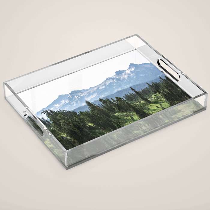 Mount Rainier Adventure - Pacific Northwest Mountain Forest Wanderlust Acrylic Tray Gallery Image 1