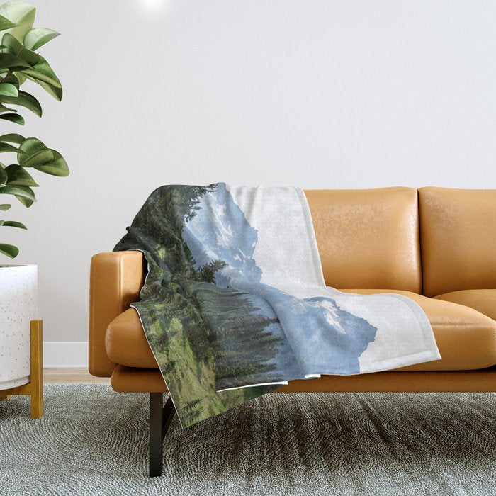 Mount Rainier Adventure - Pacific Northwest Mountain Forest Wanderlust Throw Blanket Gallery Image 1