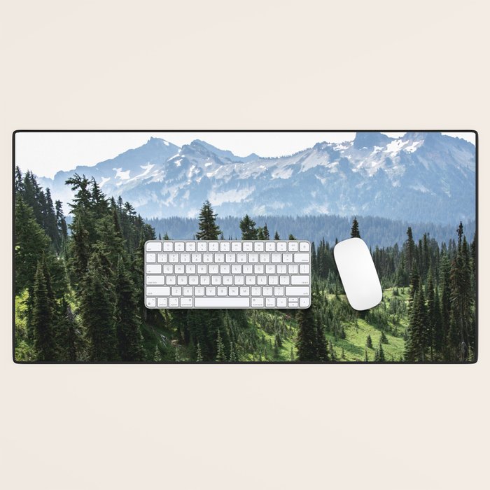Mount Rainier Adventure - Pacific Northwest Mountain Forest Wanderlust Desk Mat Gallery Image 1
