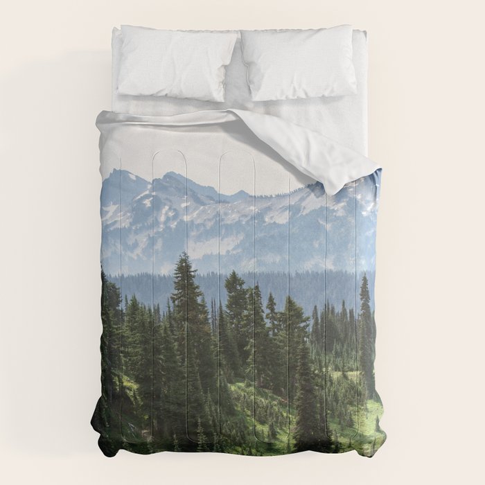 Mount Rainier Adventure - Pacific Northwest Mountain Forest Wanderlust Comforter Gallery Image 6