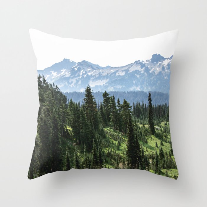 Mount Rainier Adventure - Pacific Northwest Mountain Forest Wanderlust Throw Pillow Gallery Image 6
