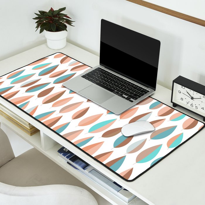 Mid Mod Dancing Leaf Pattern in earthy Peach & Jade Desk Mat Gallery Image 2