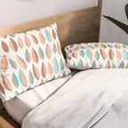 Mid Mod Dancing Leaf Pattern in earthy Peach & Jade Pillow Sham Gallery Image 2