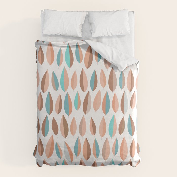 Mid Mod Dancing Leaf Pattern in earthy Peach & Jade Duvet Cover Gallery Image 6