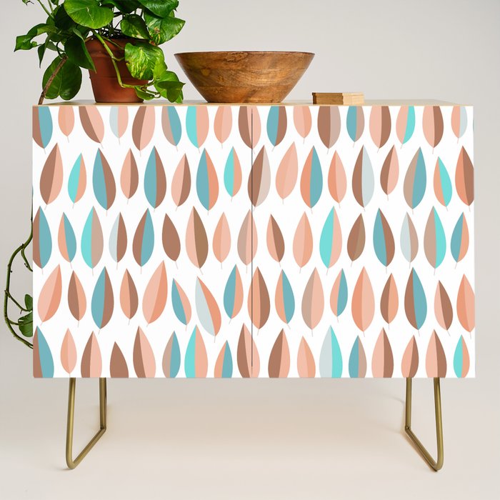 Mid Mod Dancing Leaf Pattern in earthy Peach & Jade Credenza Gallery Image 1