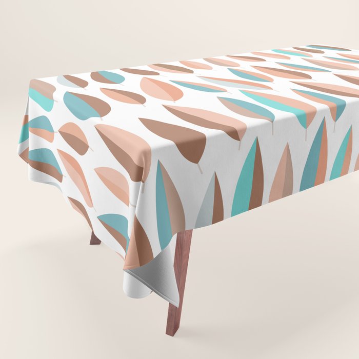 Mid Mod Dancing Leaf Pattern in earthy Peach & Jade Tablecloth Gallery Image 1