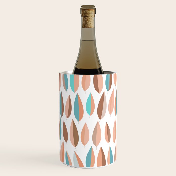 Mid Mod Dancing Leaf Pattern in earthy Peach & Jade Wine Chiller Gallery Image 1