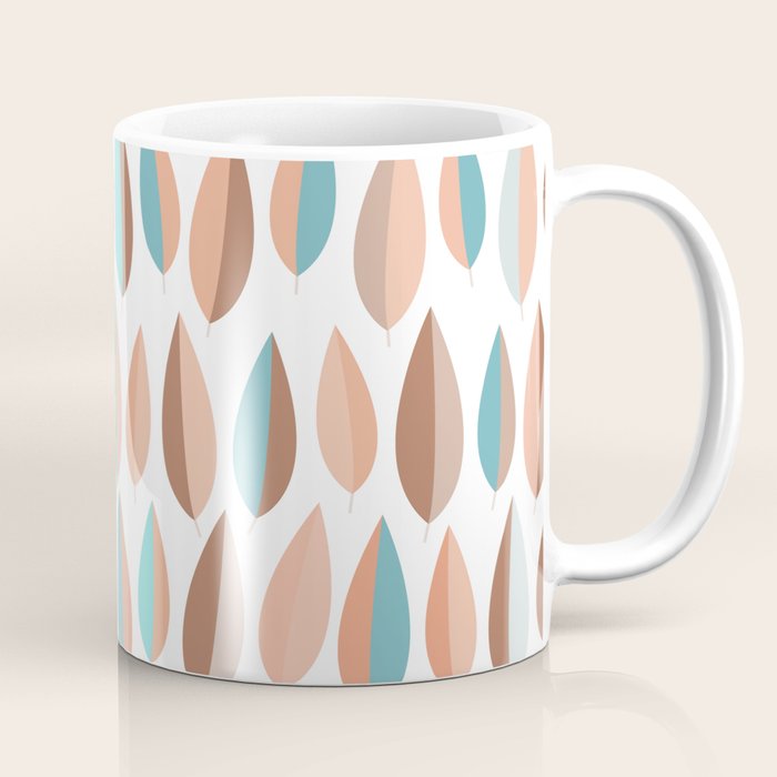 Mid Mod Dancing Leaf Pattern in earthy Peach & Jade Coffee Mug Gallery Image 1