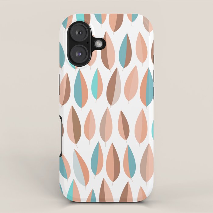 Mid Mod Dancing Leaf Pattern in earthy Peach & Jade iPhone Case Gallery Image 1