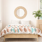 Mid Mod Dancing Leaf Pattern in earthy Peach & Jade Duvet Cover Gallery Image 3