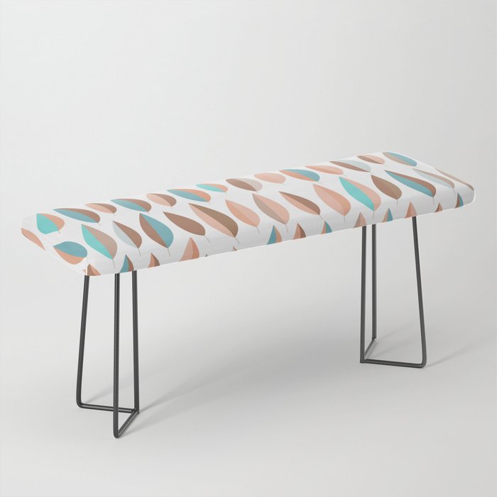 Mid Mod Dancing Leaf Pattern in earthy Peach & Jade Bench Gallery Image 1