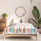 Mid Mod Dancing Leaf Pattern in earthy Peach & Jade Comforter Gallery Image 3