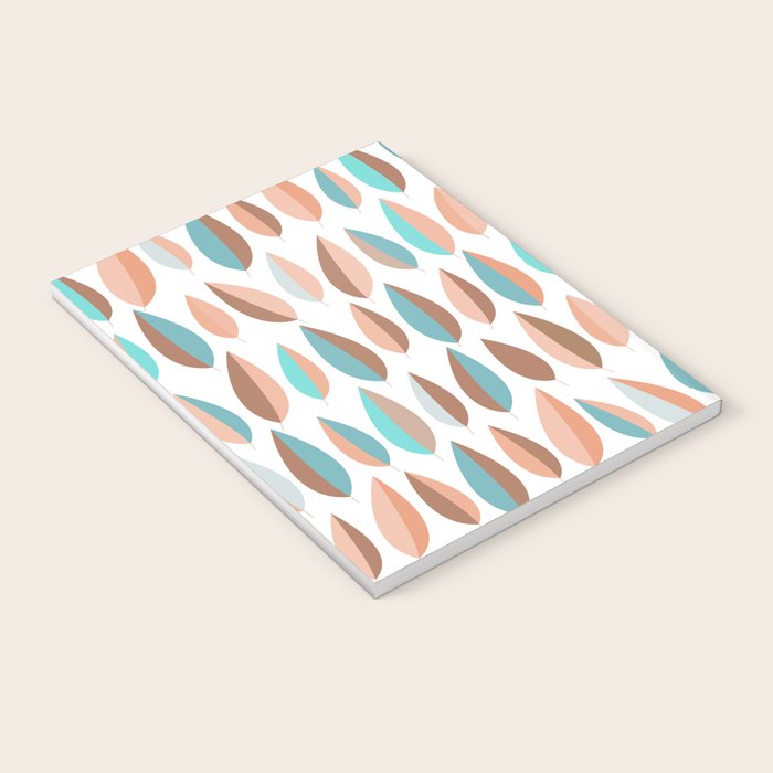 Mid Mod Dancing Leaf Pattern in earthy Peach & Jade Notebook Gallery Image 3