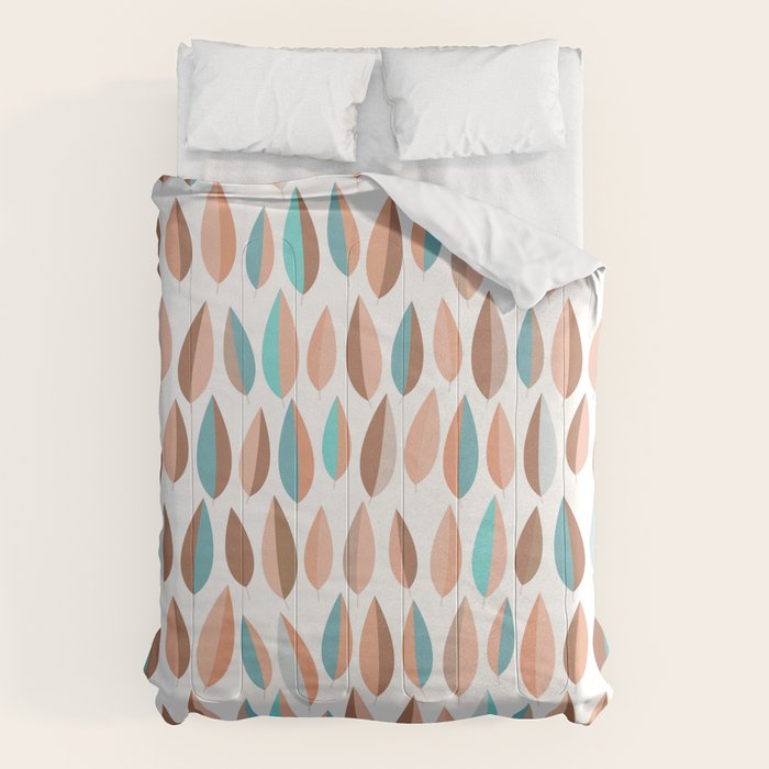 Mid Mod Dancing Leaf Pattern in earthy Peach & Jade Comforter Gallery Image 6