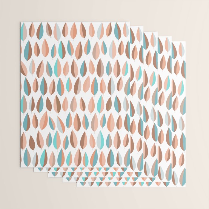 Mid Mod Dancing Leaf Pattern in earthy Peach & Jade Wrapping Paper Gallery Image 3