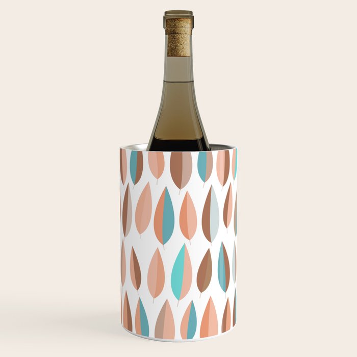 Mid Mod Dancing Leaf Pattern in earthy Peach & Jade Wine Chiller Gallery Image 3