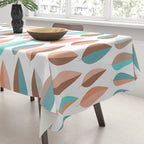 Mid Mod Dancing Leaf Pattern in earthy Peach & Jade Tablecloth Gallery Image 3