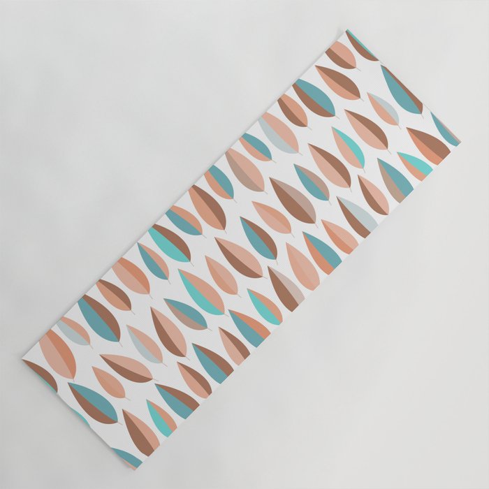 Mid Mod Dancing Leaf Pattern in earthy Peach & Jade Yoga Mat Gallery Image 1