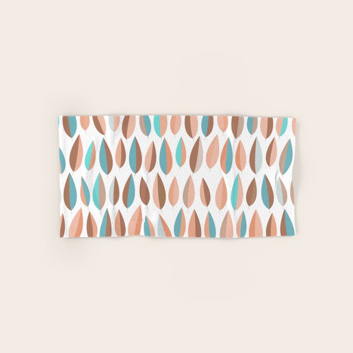 Mid Mod Dancing Leaf Pattern in earthy Peach & Jade Bath Towel Gallery Image 1
