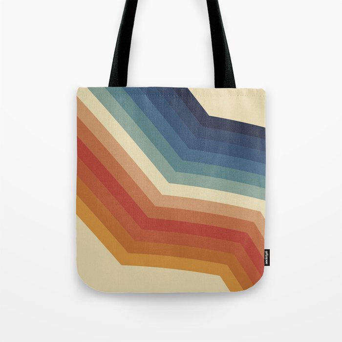 Funky Colorful 70s Rainbow Striped Zig Zag Pattern Blue Orange Hues Tote Bag Gallery Image 1