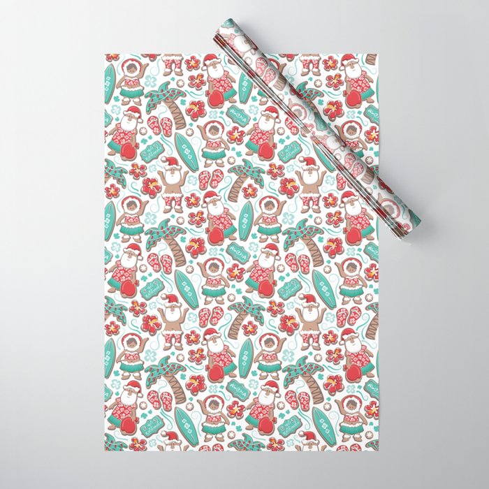 Mele Kalikimaka Hawaiian Christmas gingerbread cookies // white background Wrapping Paper Gallery Image 1