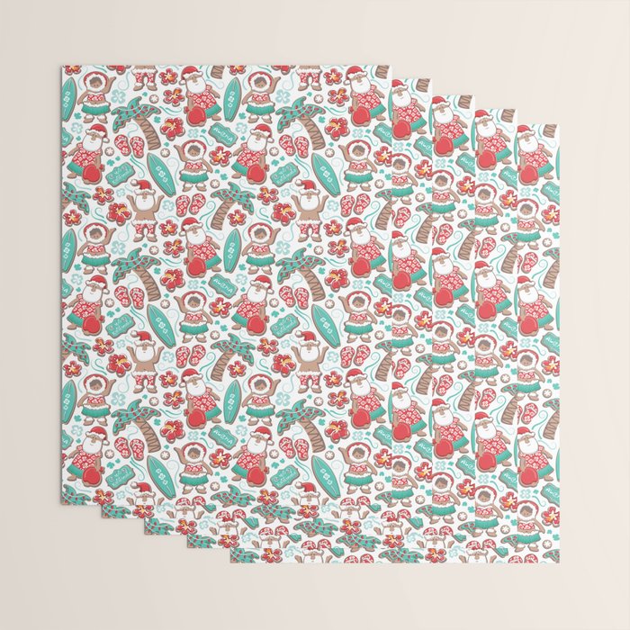 Mele Kalikimaka Hawaiian Christmas gingerbread cookies // white background Wrapping Paper Gallery Image 3