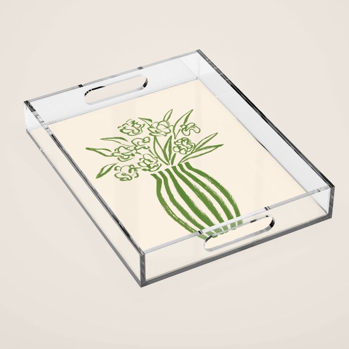 Stripe Flower Vase - Green Acrylic Tray Gallery Image 1