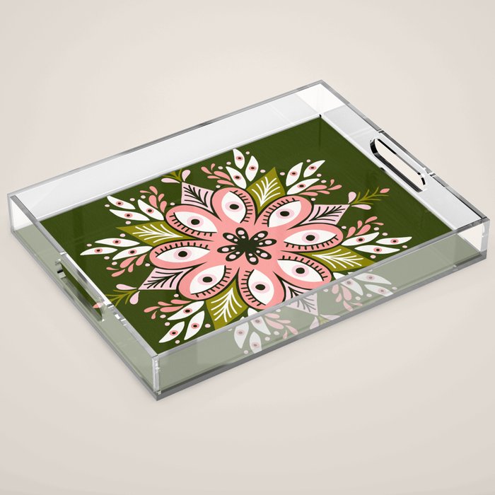 Psychedelic Mandala - Sage & Pink Acrylic Tray Gallery Image 1