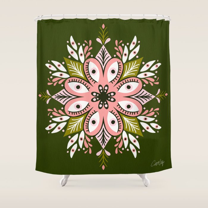 Psychedelic Mandala - Sage & Pink Shower Curtain Gallery Image 1