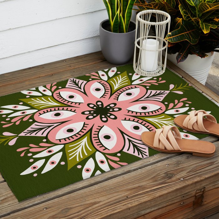 Psychedelic Mandala - Sage & Pink Outdoor Rug Gallery Image 2