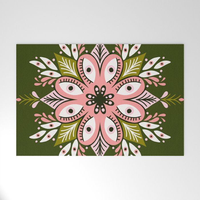 Psychedelic Mandala - Sage & Pink Welcome Mat Gallery Image 1
