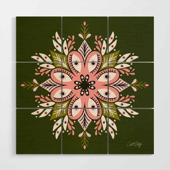 Psychedelic Mandala - Sage & Pink Wood Wall Art Gallery Image 1