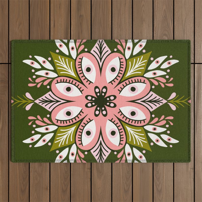 Psychedelic Mandala - Sage & Pink Outdoor Rug Gallery Image 1