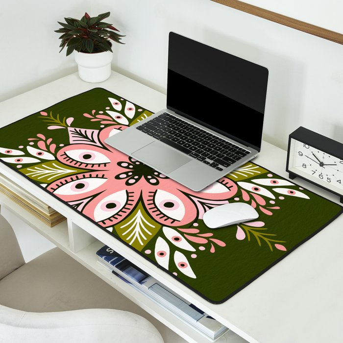 Psychedelic Mandala - Sage & Pink Desk Mat Gallery Image 2