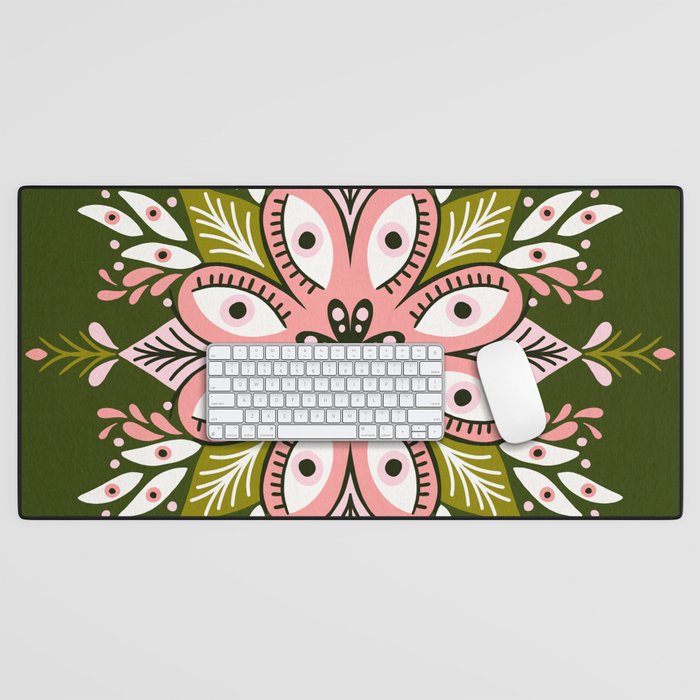 Psychedelic Mandala - Sage & Pink Desk Mat Gallery Image 1