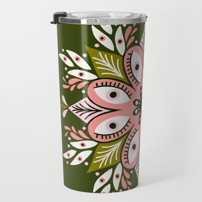 Psychedelic Mandala - Sage & Pink Travel Mug Gallery Image 3