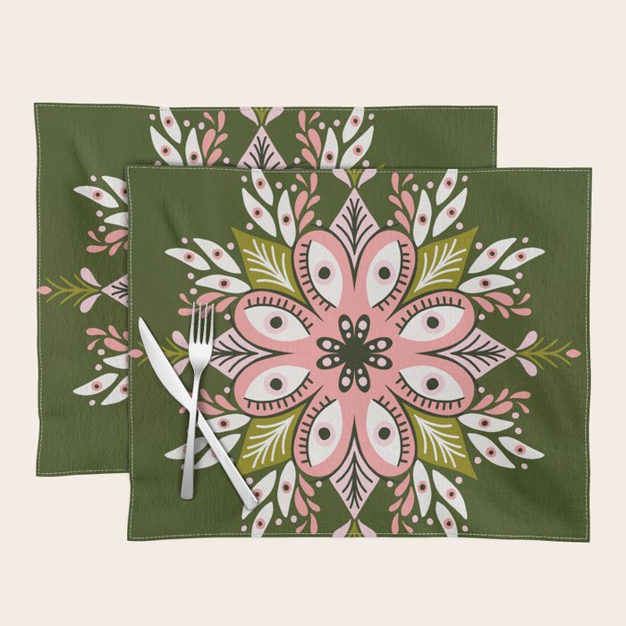 Psychedelic Mandala - Sage & Pink Placemat Gallery Image 1
