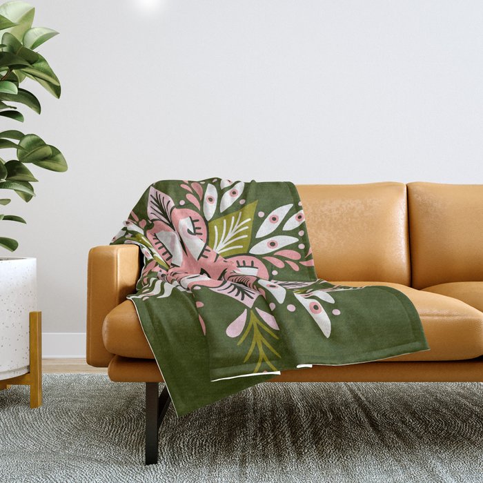 Psychedelic Mandala - Sage & Pink Throw Blanket Gallery Image 1