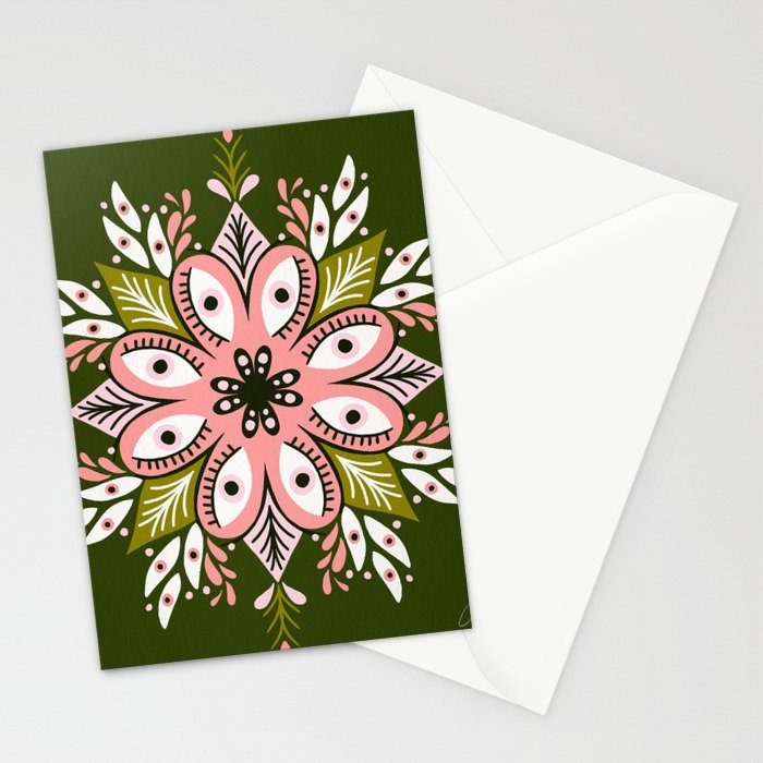 Psychedelic Mandala - Sage & Pink Stationery Card Gallery Image 2