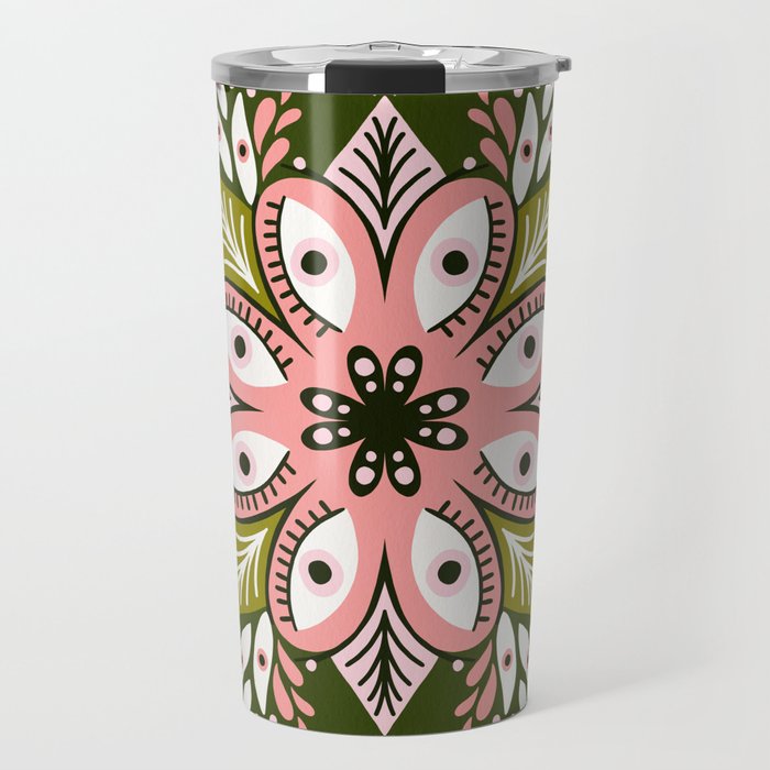 Psychedelic Mandala - Sage & Pink Travel Mug Gallery Image 1